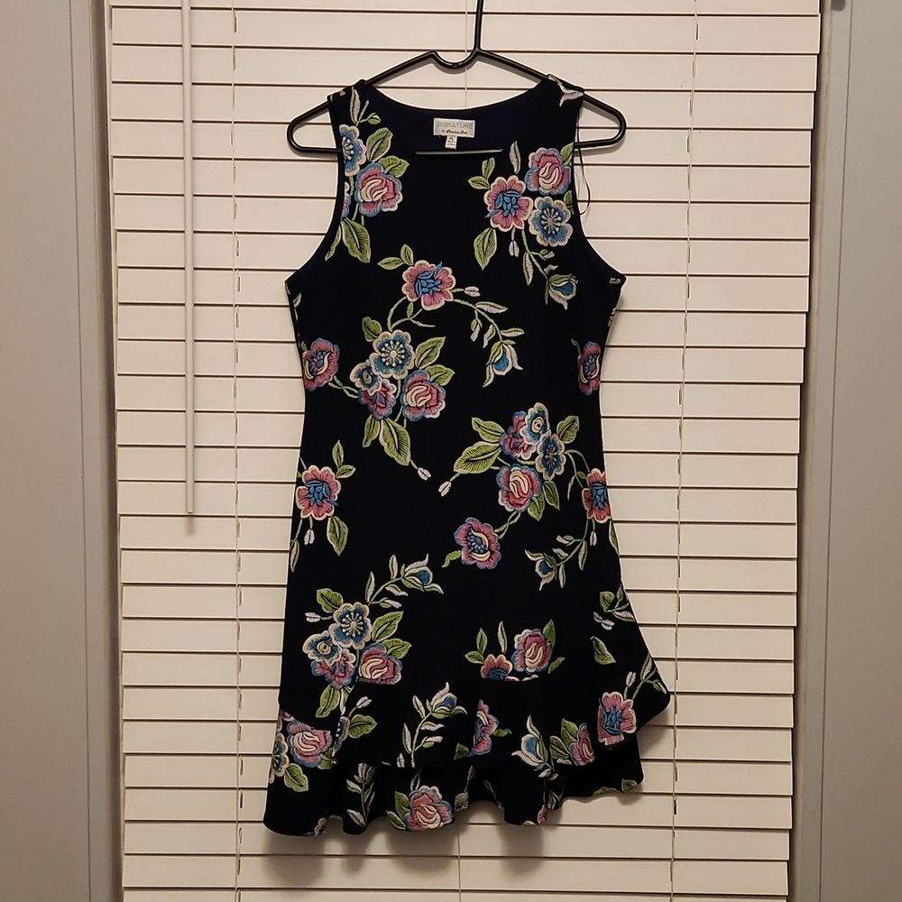 Signature By Robbie Bee Navy Floral Sleeveless Dress Size PL